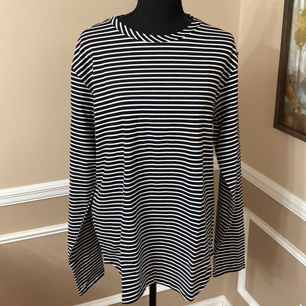 Black White Striped Long Sleeve Top XL NWT